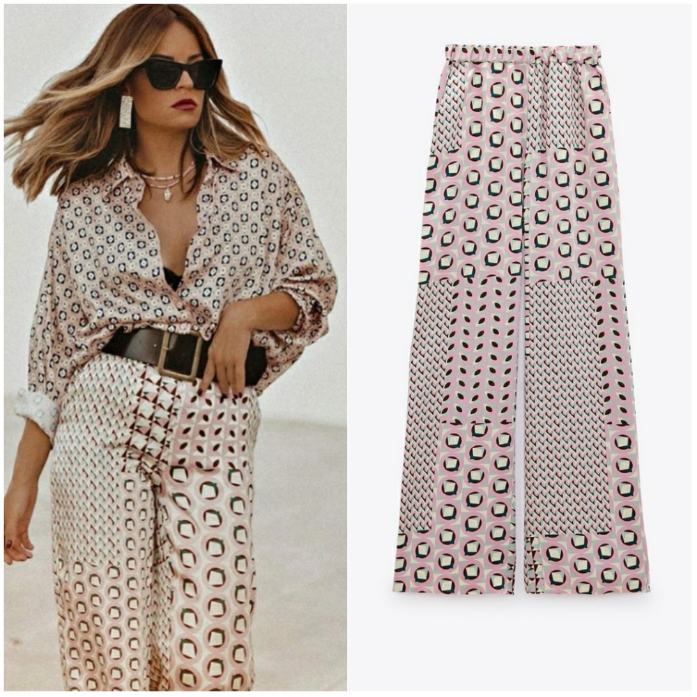 NWT ZARA | Geometric Print Wide Leg Pants